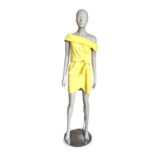 NWT Boohoo Yellow Off the Shoulder Wrap Detail Dress - Picture 1 of 6